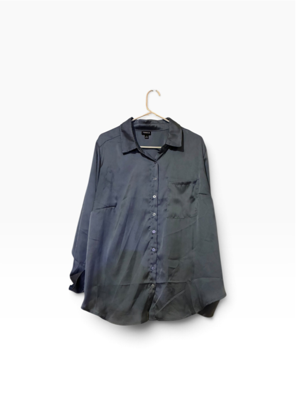 Women's Torrid Button Down Shirt Size 1X Blue Satin